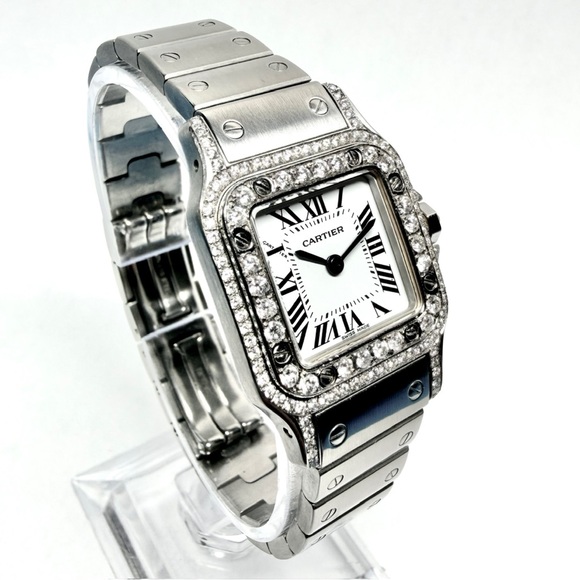 CARTIER Santos Galbee Quartz 24mm Steel 1.09TCW DIAMOND Watch NEW Model main image 6